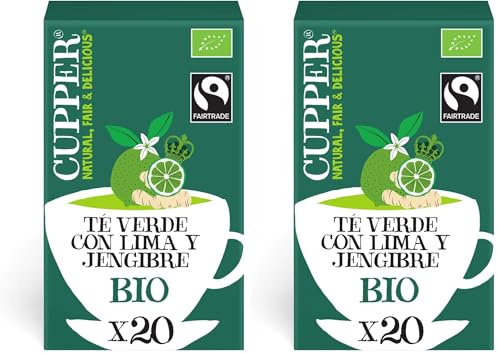 Cupper - 20 Bolsitas de Infusiones Ecológicas de Té Verde con Lima y Jengibre - Propiedades Antioxidantes y Digestivas - Apto para Veganos - Infusión BIO (Paquete de 2)