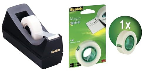 3M C-38 Dérouleur adhésif & Ruban Magic - 1 Rouleau, 19 mm x 25 m - Idéal pour le Bureau et l'École