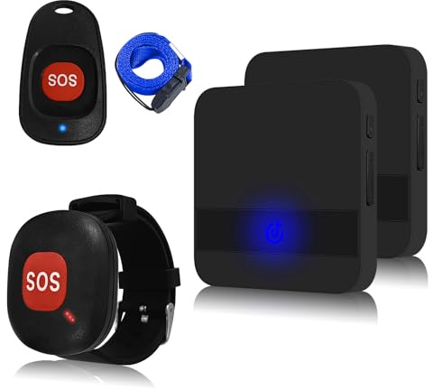 ALEENFOON Alarme Personnelle pour Personnes âgées, Bracelet Alarme Personne Agee, Bouton d'appel d'alarme pour Personnes âgées enfichable, téléavertisseur Personnel pour Enfants âgés (2 to 2 Noir)