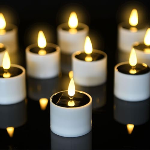 AMFUN Velas LED Sin Llama, 4 Velas Solares Al Aire Libre a Prueba Agua, Luces de Té LED Sin Llama, para Bodas, Fiestas, Vacaciones, Decoración del Hogar Al Aire Libre