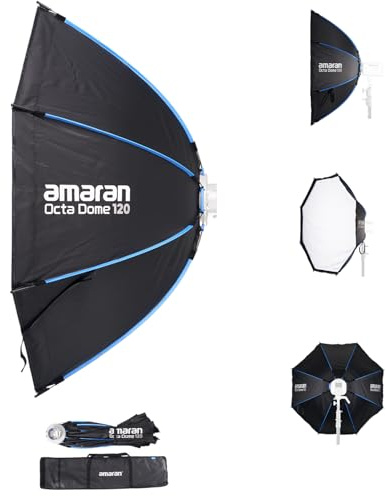 Amaran Octa Dome 120, 4ft(120cm) Foldable Octagonal Bowens Mount Softbox, Quick Setup for Large-Scale Portrait & Video Photography, Soft, Natural Light, Includes Diffusion & Control Grid, Carrying Bag