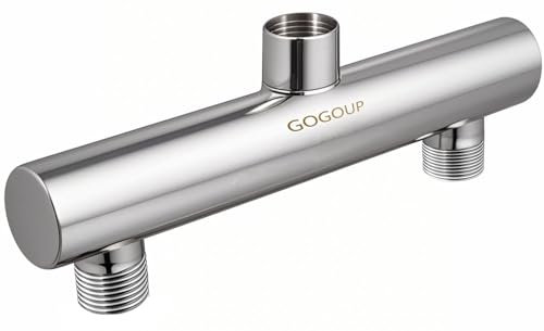 GOGOUP Colector de cabezal de ducha, G de 1,27 cm, doble salida de acero inoxidable, conexión de suministro de agua para cabezal de ducha fijo y ducha de mano pulido