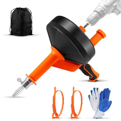 Gxpjycfob Spirale de Nettoyage de Tuyaux, 32.8FT/10 Mètre Furet Deboucheur Canalisation WC avec Paire de Gants, Electrique Plomberie Furet de Débouchage pour Nettoyage écologique des Tuyaux