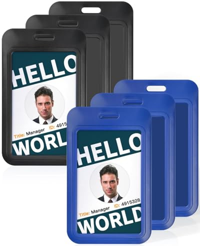 Uniclife Porta Tarjetas Identificativas Deslizante Funda Plástica Vertical Negro & Azul Portacredenciales con Ventana Transparente para Oficina Escuela Tarjetas de Identificación de Crédito, 6 Unidade
