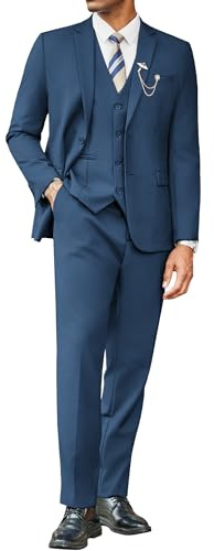 COOFANDY Men's 3 Pieces Suits Classic Fit 2 Buttons Dress Suit Set Wedding Business Dinner Prom Jacket Vest Pants Blue 44