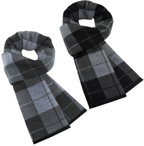 Geopty 2 Pack Winter Mens Scarf, Soft Warm Cashmere Feel Winter Scarf for Men Black Grey Mens Scarves Set, Style L