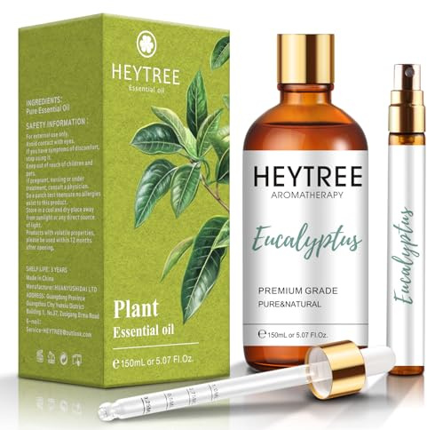 HEYTREE Aceite Esencial de Eucalipto 150ml, 100% Aceites Esenciales Naturales Puros para Humidificador, Perfectos para Aromaterapia, Masajes, Baño
