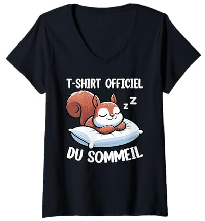 Femme T-Shirt Officiel du Sommeil Écureuil Nuit Confortable T-Shirt avec Col en V