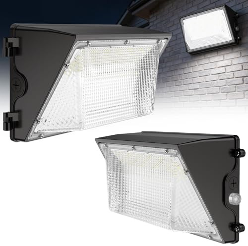 HYPERLITE LED Wall Pack 120W: 18000lm LED Security Flood with Dusk to Dawn Photocell - Industrial Outdoor Wall Lights Out Door 2Packs for House Warehouses Driveway UL Listed