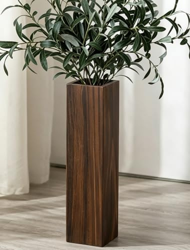 Hanobe Grand Vase Decoratif Bois: 53cm Haut Vases a Poser au Sol Lignes Epurées Carre pour Maison Salon Décoration - Vase de Sol Gros Marron XXL Deco pour Pampa Fleurs Séchées