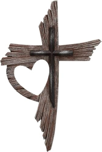 JYYWTSI Cruz de Pared, Cruz de Madera 20 x 30 cm Crucifijo de Pared Marrón con Motivo Impreso, Decoración Religiosa Cristiana para Hogar Salón Iglesia Bautizo Primera Comunión Confirmación