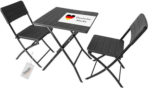 Lemodo Bistroset 3-teilig | Balkonset mit 1 Balkontisch und 2 Balkonstühle | witterungsbeständiges Balkonmöbel-Set aus Stahl und HDPE | Klappbares Gartenmöbel Set (Garnitur Schwarz)