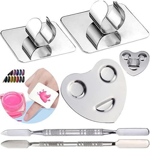 Yueser 3 Pcs Palette de Mélange en Acier Inoxydable Bague à Doigt Palette de Couleurs avec Spatule pour Fond de Teint/Ombre À Paupières/Rouges À Lèvres et Nail Art Maquillage
