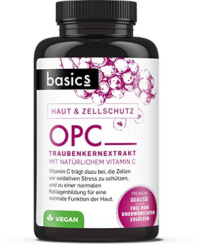 basics OPC Traubenkernextrakt - hochdosiert Kapseln mit 800mg Extrakt je Tagesdosis - Vegan ohne Zusatzstoffe - Aus europäischen Weintrauben (180 Kapseln)