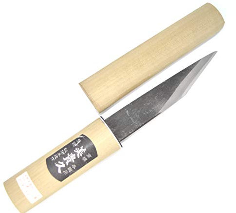 Ikeuti Coltello artigianale Kiridashi Katana, con lama in carbonio, per lavori di falegnameria e intaglio, forgiato a mano in Giappone, nero, 135 mm, 2 colori di lama