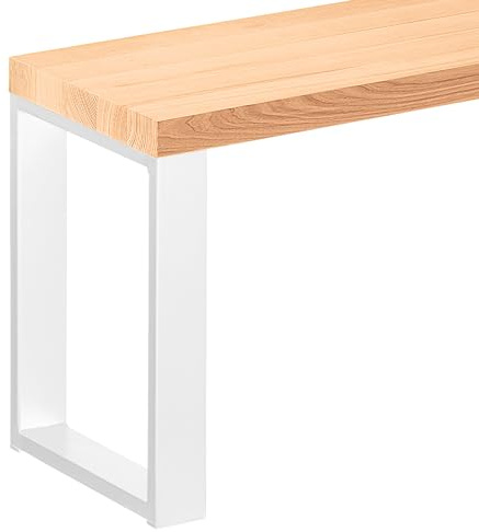 LAMO Manufaktur Banco para Mesa de Comedor 30x60x47 cm (Ancho x Largo x Alto), Patas para Muebles Modelo Simple Blanco/Asiento Natural, LSB-01-A-002-60-9016S