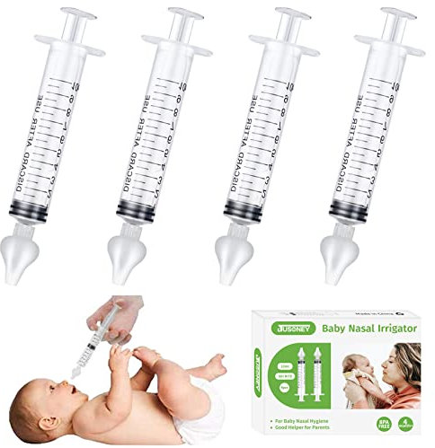 JUSONEY seringue nasale bebe - Professionnel mouche bebe irrigateur avec des embouts nasaux en silicone de haute qualité propres et réutilisables (4 pièces)