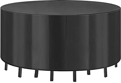 Housse pour Meubles de Jardin Ronde,200x200x90cm Housse de Protection Table de Jardin en Tissu Oxford Robuste pour Salon de Jardin Bâche Housse Ronde Imperméable Anti-UV-Le Noir