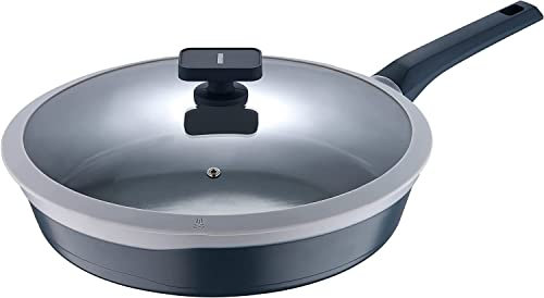 MasterPro - Frying Pan with Glass Lid, 32cm - Gastro Induction Cast Aluminium Pan, Professional Quality, Ceramic Coating - Ovenproof