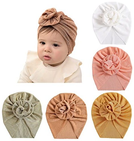 jerague Newborn Baby Headwrap Hat Soft Meryl Infant Toddler Kids Girls Turban Nursery Beanie Hats Flower, Multicolor