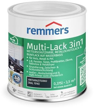 Remmers Multi-Lack 3in1 anthrazitgrau (RAL 7016), 0,375 Liter, Wetterschutzfarbe, Metallschutzlack & Buntlack auf Wasserbasis für Holz, Metall & PVC