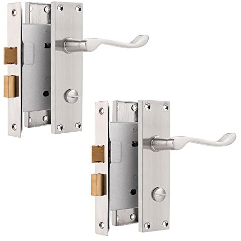 Probrico 2 Pack Nickel Door Lock Handle Sets, Internal Mortice Door Latch 2.5 (65mm), Victorian Scroll Lever on Backplate 154mm×40mm