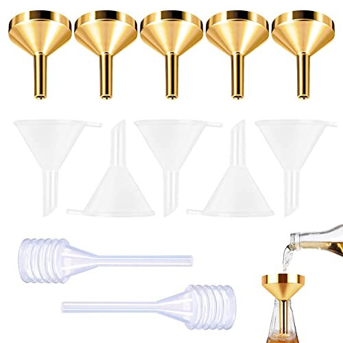 12 Stück Mini Klein Parfüm Trichter Set, Beinhaltet 5 Minitrichter aus Metall, 5 Transparenter Trichter, 2 Federtropfer, Pipette Umfüllen, Fülltrichter für Ätherisches Öle, Kosmetischen, Parfüms