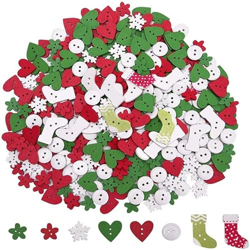 RUIYWEN 100 Botones de Madera de Navidad Botones de Colores 2 Agujeros para Costura Tejido para DIY Manualidades Decorativos Navideños