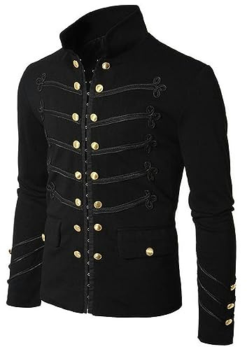 CABULE Chaqueta Vintage gótica Steampunk militar para hombre, Túnica ajustada, abrigo militar negro Rock, chaquetas de manga larga de talla grande para hombre