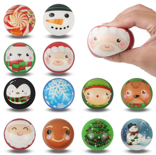 Anboor 12 Unidades Squishies Bolas de estrés de Navidad Muñeco de Nieve Santa Kawaii Fiesta de Navidad Preferido calcetín Regalos Goodie Bag Rellenos