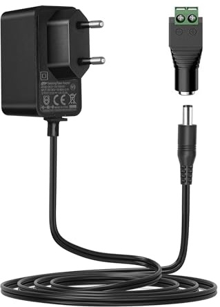 Lonnky 12V 1A DC-nätaggregat, 5,5 x 2,1 mm kontakt, AC 100-240V 50/60Hz, Kompatibelt med LED-lister, CCTV-kameror, WLAN-routrar