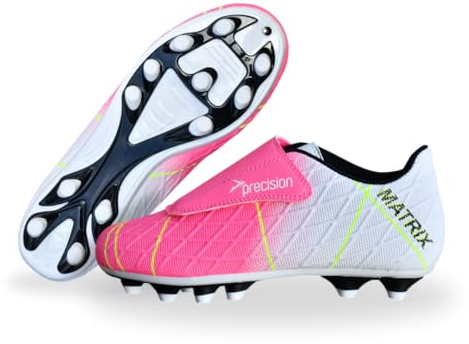 Precision Matrix Firm Ground Football Boots, Kids Laceless Secure Fit, Comfortable, Durable, Ideal for Junior Footballers, Fuchsia Pink, Size 10 UK Child
