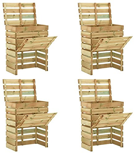 Rantry Composteurs à lattes 4 unités en bois de pin 80 x 50 x 100 cm Capacité de 300 L Composteur organique pour production Engrais de jardin extérieur avec 48 aérations 60,5 x 60,5 x 81,5 cm Noir