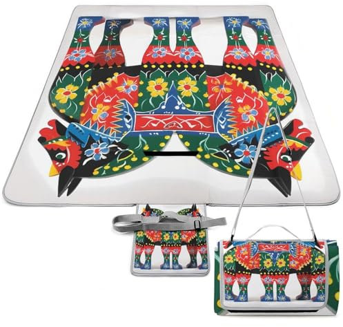 VFMKT Runner Coperta da picnic svedese con cavallo dala folk impermeabile pieghevole tappetino da picnic leggero portatile coperta da spiaggia per parco, viaggi, campeggio, picnic, accessorio per