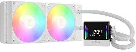 GAMDIAS CHIONE E4 240mm AIO Liquid CPU Cooler, Real-Time Digital Display Patented PWM Pump, 2 x 120mm Easy Cable Management Daisy Chained Fans w/ ARGB Sync, Intel LGA 1851/1700/1200；AMD AM5/AM4, White