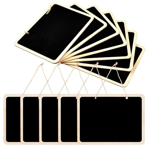 12 Piezas Mini Pizarra Colgante, Pizarras Negras de Madera Pequeñas con Colgar Cuerda, Doble Lado Mini Pizarrones de Tiza, 16 x 12 cm Tablero de Mensajes Signos de Pizarra para Oficina Hogar