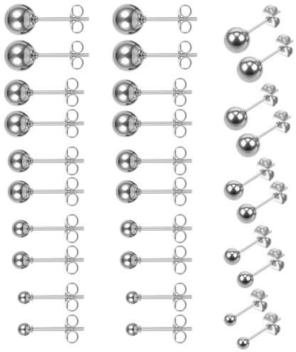 HJZHII 15 Paar Dot Ohrstecker, Unisex Edelstahl Ohrstecker Kugel Ohrringe Silber 3 mm, 4 mm, 5 mm, 6 mm, 7 mm