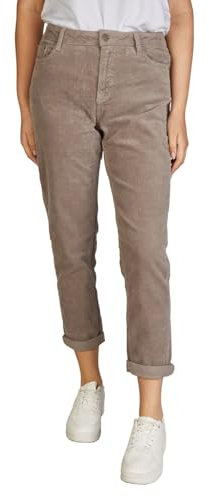 DENIMFY Cordhose Damen Mom Fit High Waist Gerades Bein Stretch DFLisa Cord Hose Pants Reißverschluss Taschen Einfarbig Blau L, Größe:L, Farben:Slate Grey