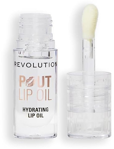 Revolution, Pout Lip Oil, Nourishing Tinted Lip Oil, High Shine, Non-Sticky Finish, Vegan & Cruelty-Free, Lychee Clear, 4ml
