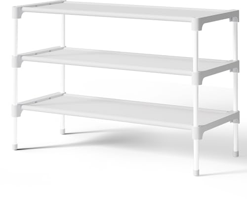 Kitsure Premium Non-Woven Shoe Rack Shelf, 63 x 30 x 39 cm, White | Shoe Organizer for Closet, Entryway, Garage & Corridor, Sturdy & Durable Long Stackable Shoe Shelves,