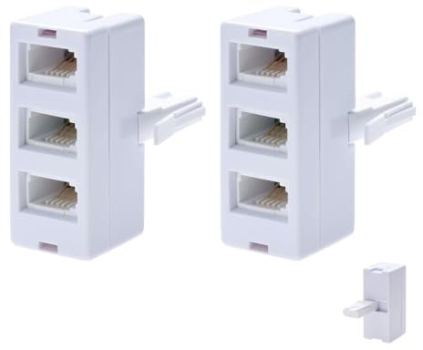 Xatgiouy 2 Pcs BT Telephone Socket Line 3 way Splitter, Universal Cable UK Adapter, Landline Port Converter Extender for Fax, Modem, Corded and Cordless Phones, Easy Setup, Secure Connection, White
