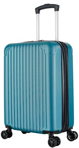 R.Leone Valigia 55x35x20 espandibile 55x35x25 cm Trolley Bagaglio a mano 4 Ruote in ABS Air Asia, Air France, Ita airways, KLM, EasyJet, Ryanair 3182 (Verde Scuro, Valigia 55x35x20+5cm espandibile)