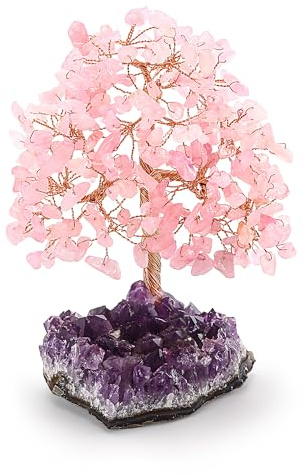 RelaxNest Crystal Tree Amethyst Money Tree | Purple Tree of Life Desk Decor | Zen Office Accessories, Unique Birthday Gift for Women, Positive Energy Crystal Art (Rose Quartz)