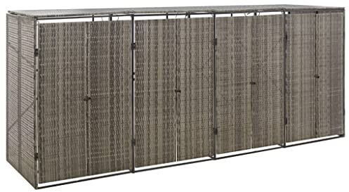 Vetnasa Abri pour Poubelle Quadruple Gris 274x80x117 cm Résine tressée,Maison & Jardin,Produits ménagers,Accessoires pour conteneurs à déchets,Cache-conteneurs à déchets,Gris,30.8kg,319867