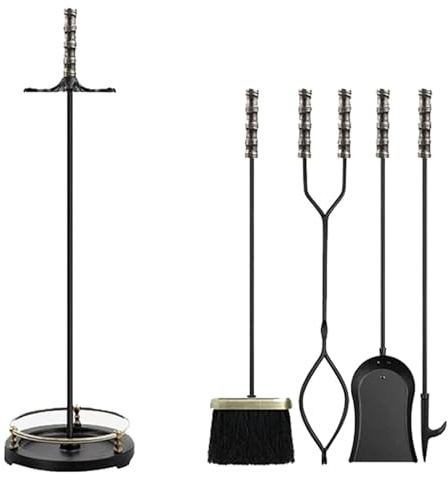 Set di Attrezzi per Camino in ghisa da 30 Pollici, Kit per Camino da Interno ed Esterno con pinze, Pala, Scopa, attizzatoio, Accessori per Stufa e focolare da 76 cm