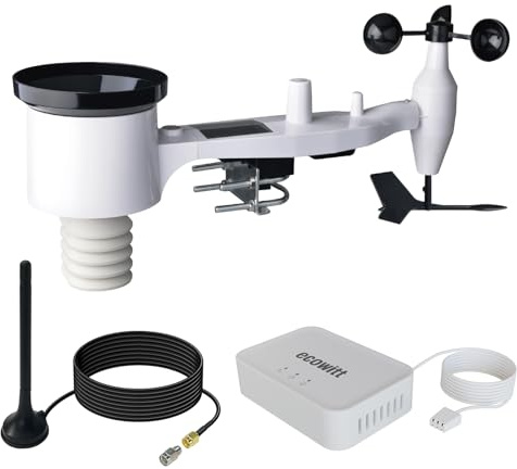 ECOWITT GW3012 Väderstation för hem med utomhussensor inomhus 3-i-1 gateway med 0,85 m kabel GW3010 med integrerade sensorer och SD-korthållare, 7-i-1 trädgårdssensor, utomhus sensor WS69