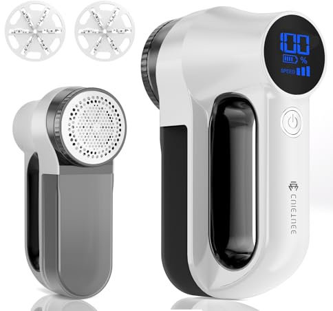 CuieTuee Lint Remover Electric Fabric Shaver Bobble Remover for Clothes Fuzz Remover Debobbler Clothes Lint Shaver Fluff Remover with Led Digital Display 3-Gears Adjustable 6-Blades-White