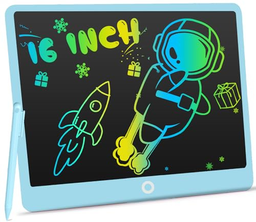 Tablette à dessin LCD de 40,6 cm, tableau magique portable, effaçable et réutilisable, cadeau d'anniversaire de 3 à 8 ans pour filles et garçons (bleu ciel)