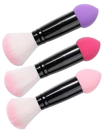 HAMPPLIES 3 Piezas Brochas de Maquillaje Doble Cara para Mujer Pinceles Suaves para Colorete y Polvo Diseño Compacto y Portátil para Aplicación Fácil y Uniforme