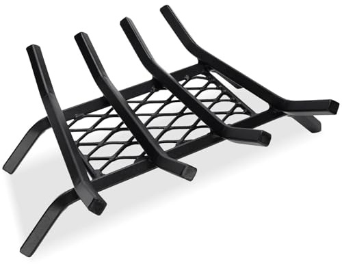 Rejilla para chimenea con retenedor, rejilla para chimenea, hierro fundido, 40,6 cm, resistente hierro fundido para interiores, estufa de leña, soporte para estufa de leña, 1,27 cm, bar, hoguera